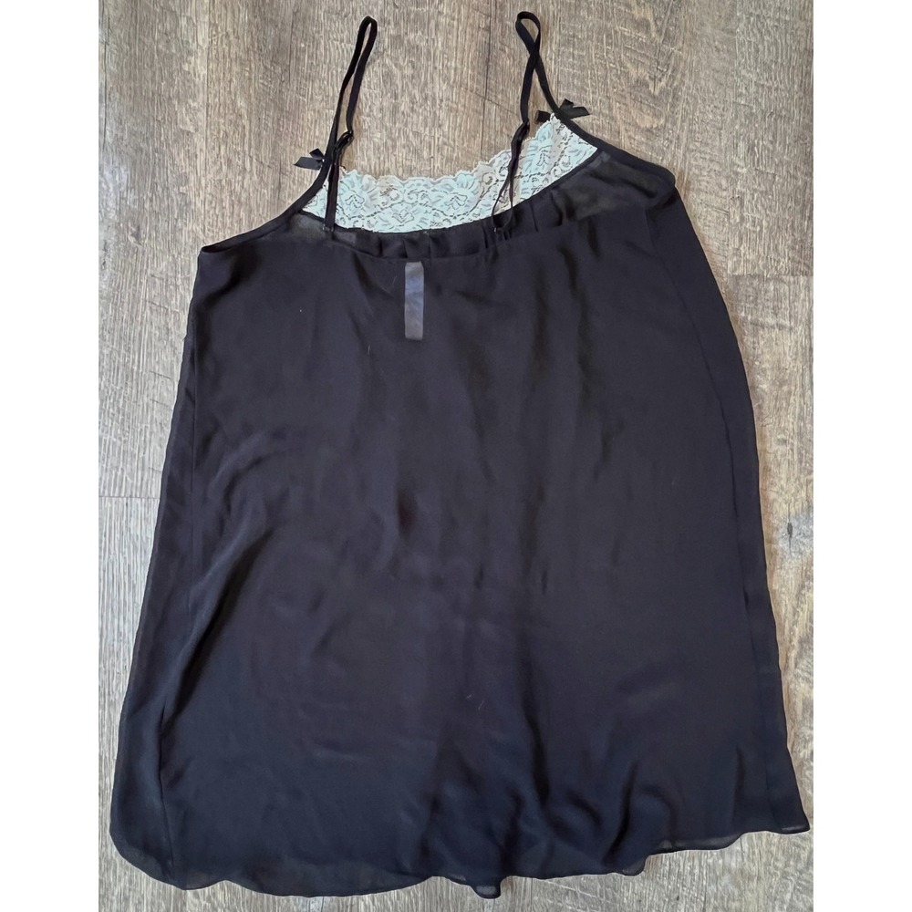 Gilligan &‎ O'Malley black babydoll lingerie lace trim bows size M sheer chiffon - Picture 6 of 7